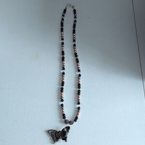 Elegant Black and Gold Butterfly Necklace 18 Inches